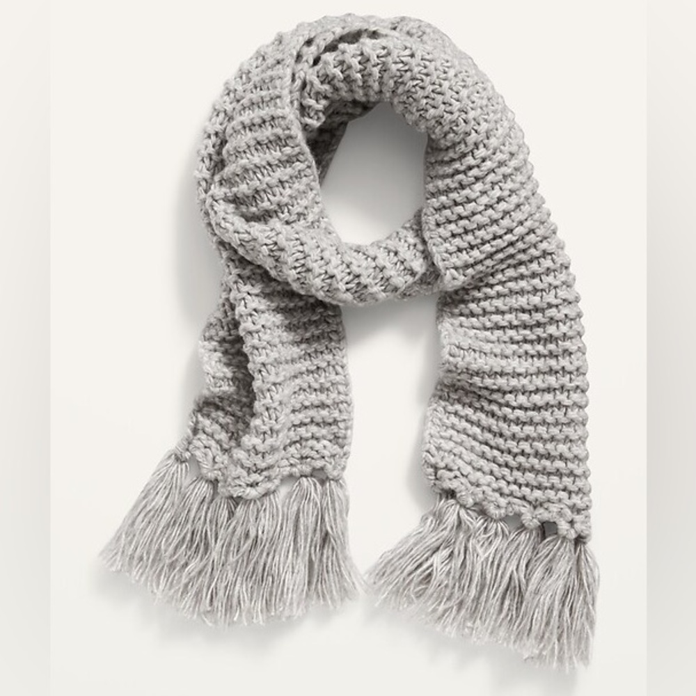 Old Navy Grey Fringed Sweater Knit Scarf